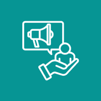 Megaphone and person icon on teal background