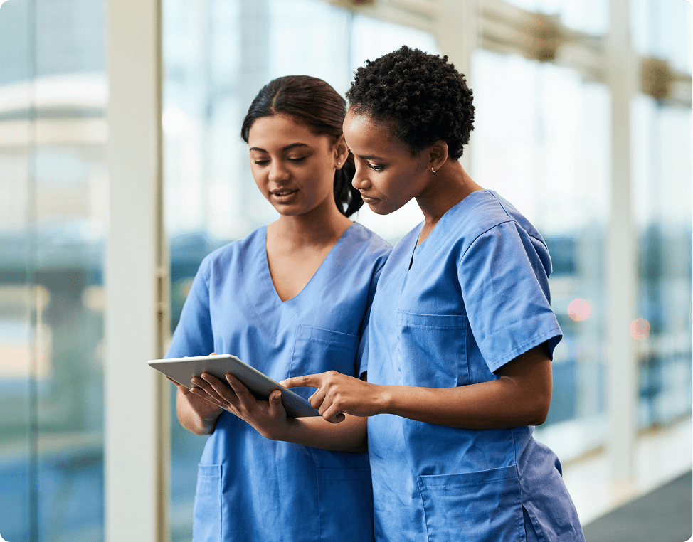 Healthcare professionals discussing patient data