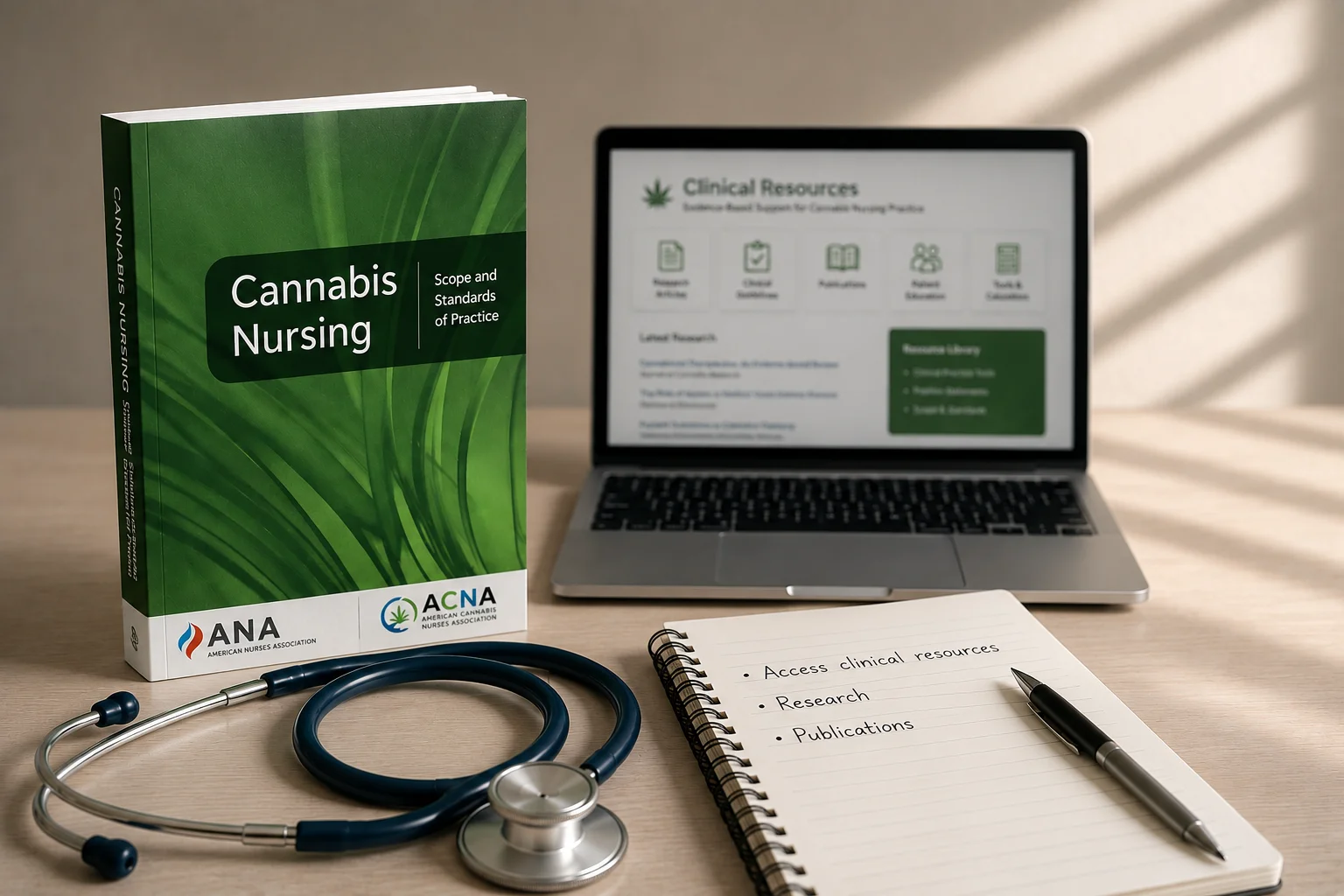 Cannabis nursing book and laptop